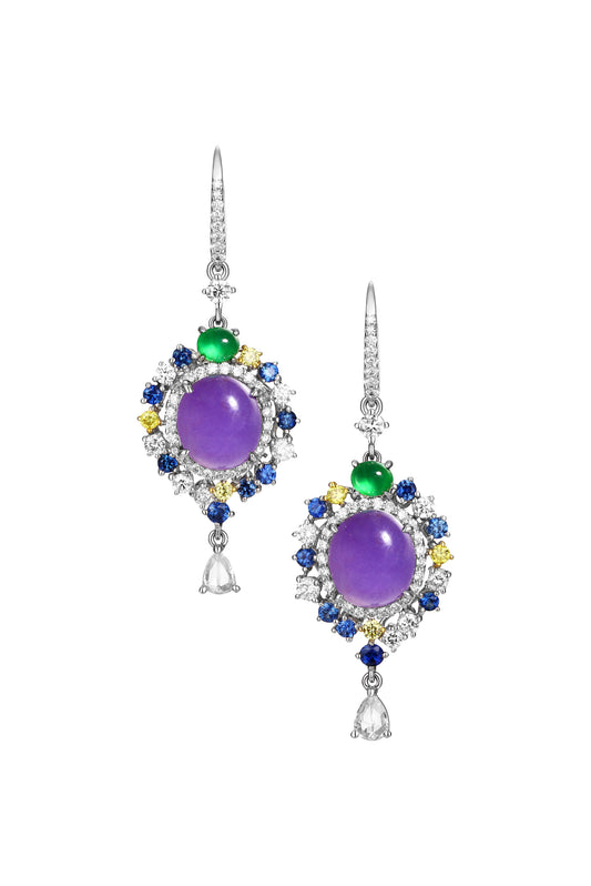 紫羅蘭翡彩色寶石耳環
